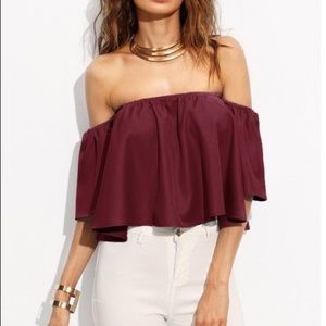 Maroon no shoulder top